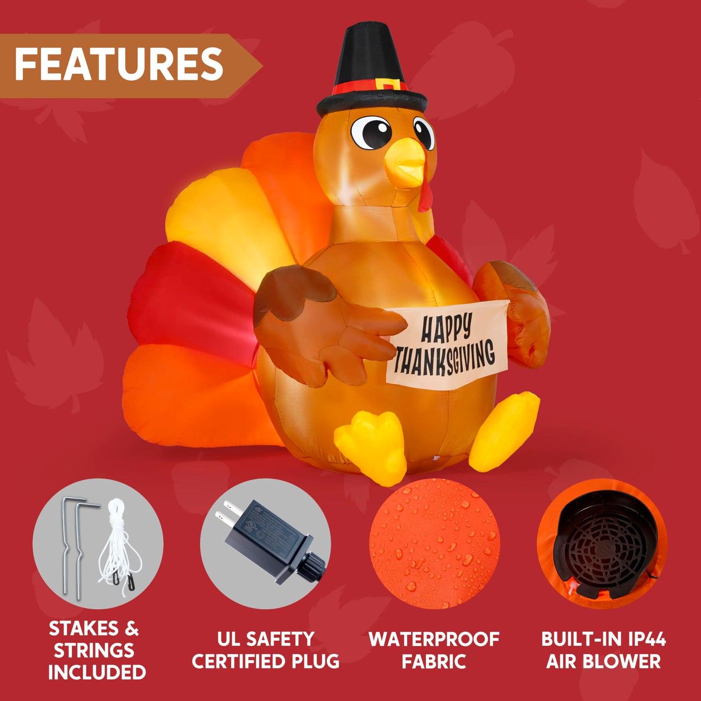 6FT Thanksgiving Inflatable Turkey Decoration Outdoor