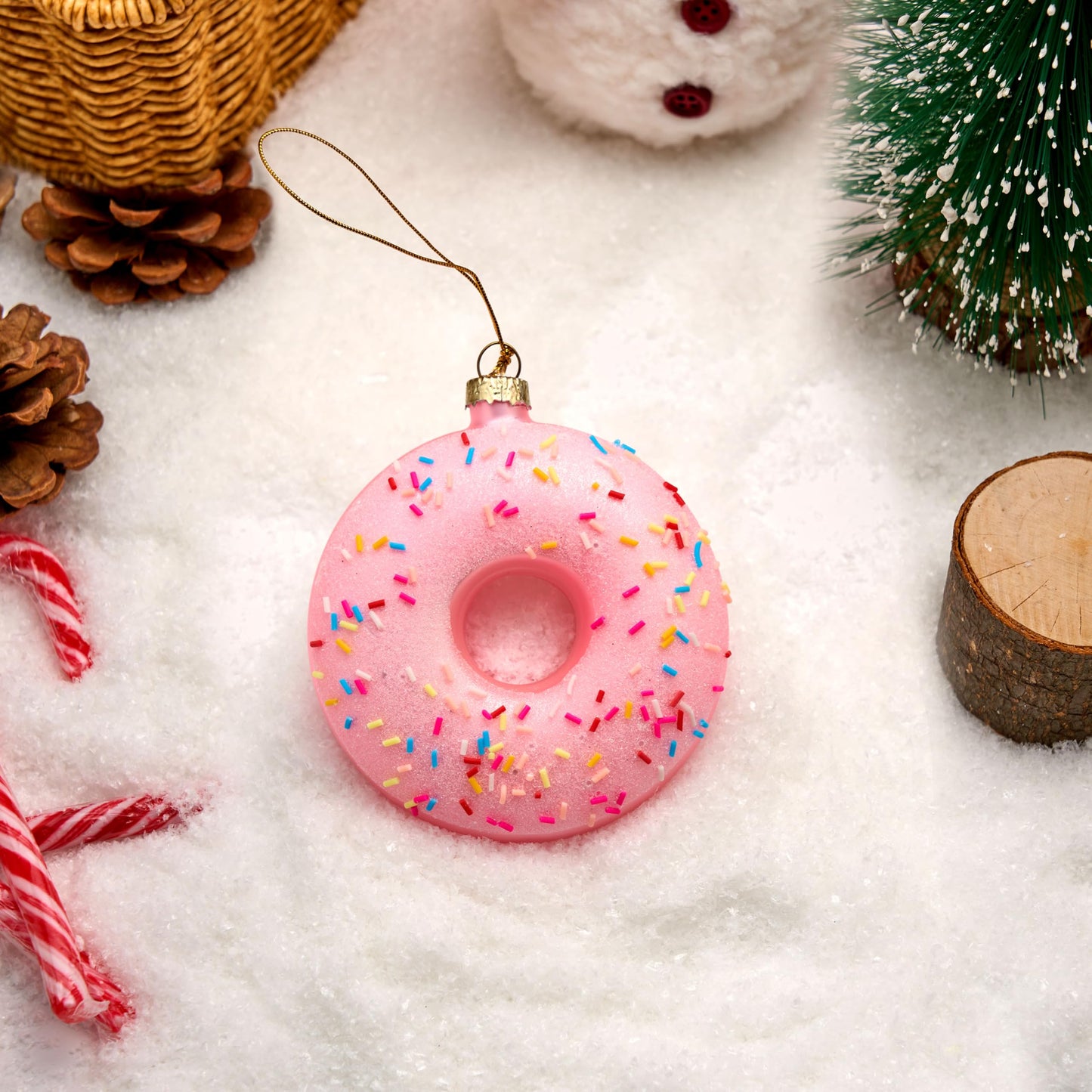 Pink Donut Food Mini Christmas Ornaments