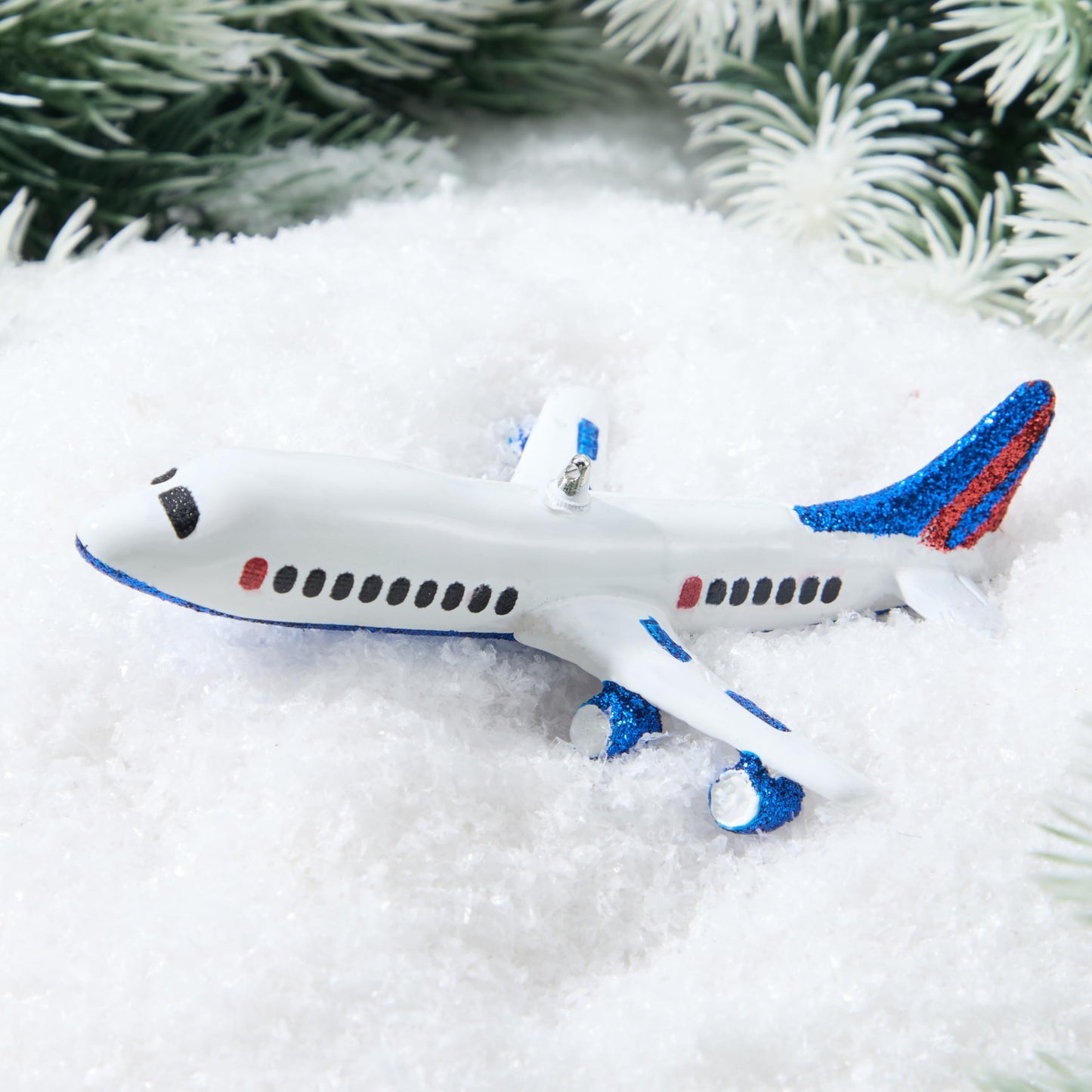Mini Christmas Airplane Glass Ornament