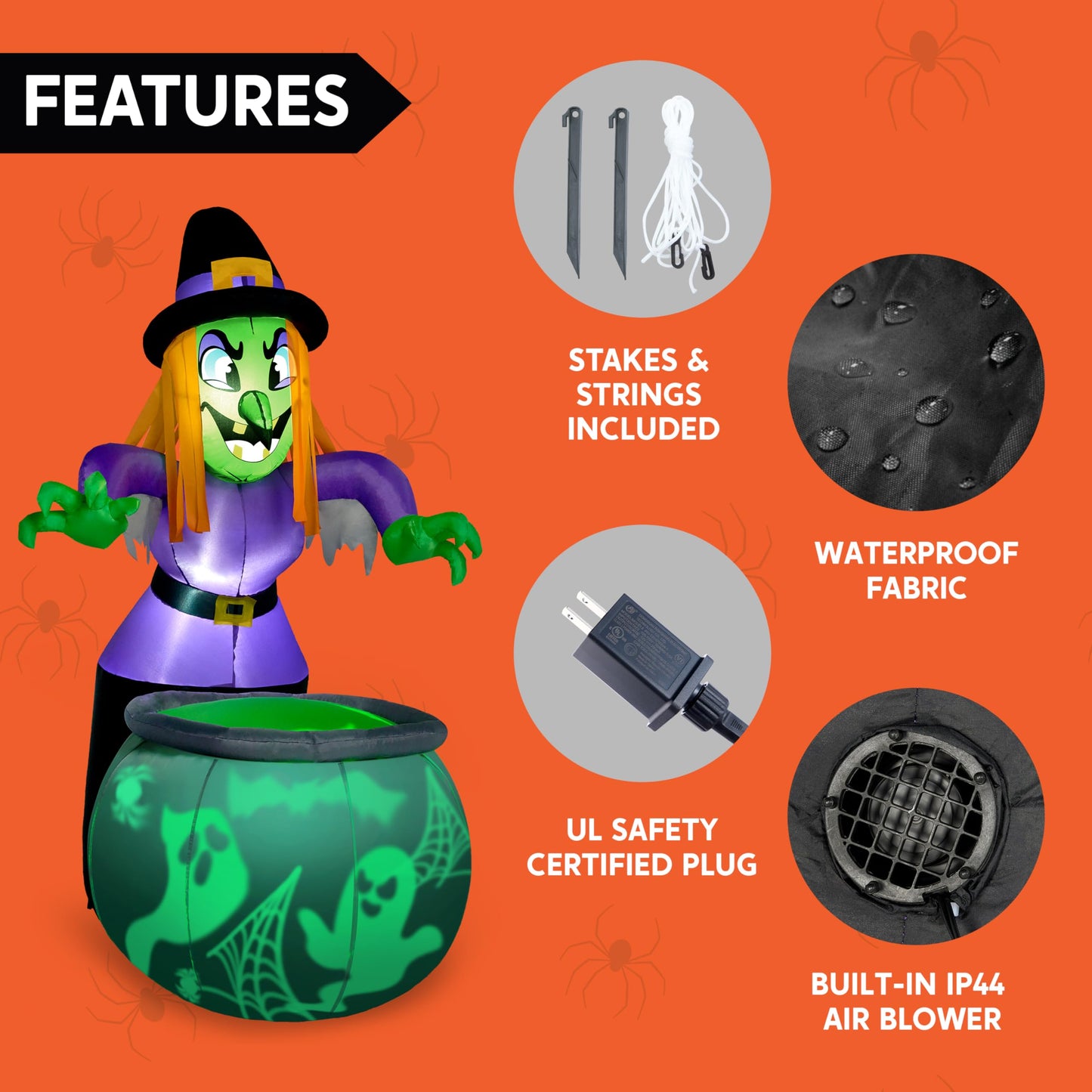 6 Ft Halloween Inflatable Witch and Cauldron Decoration