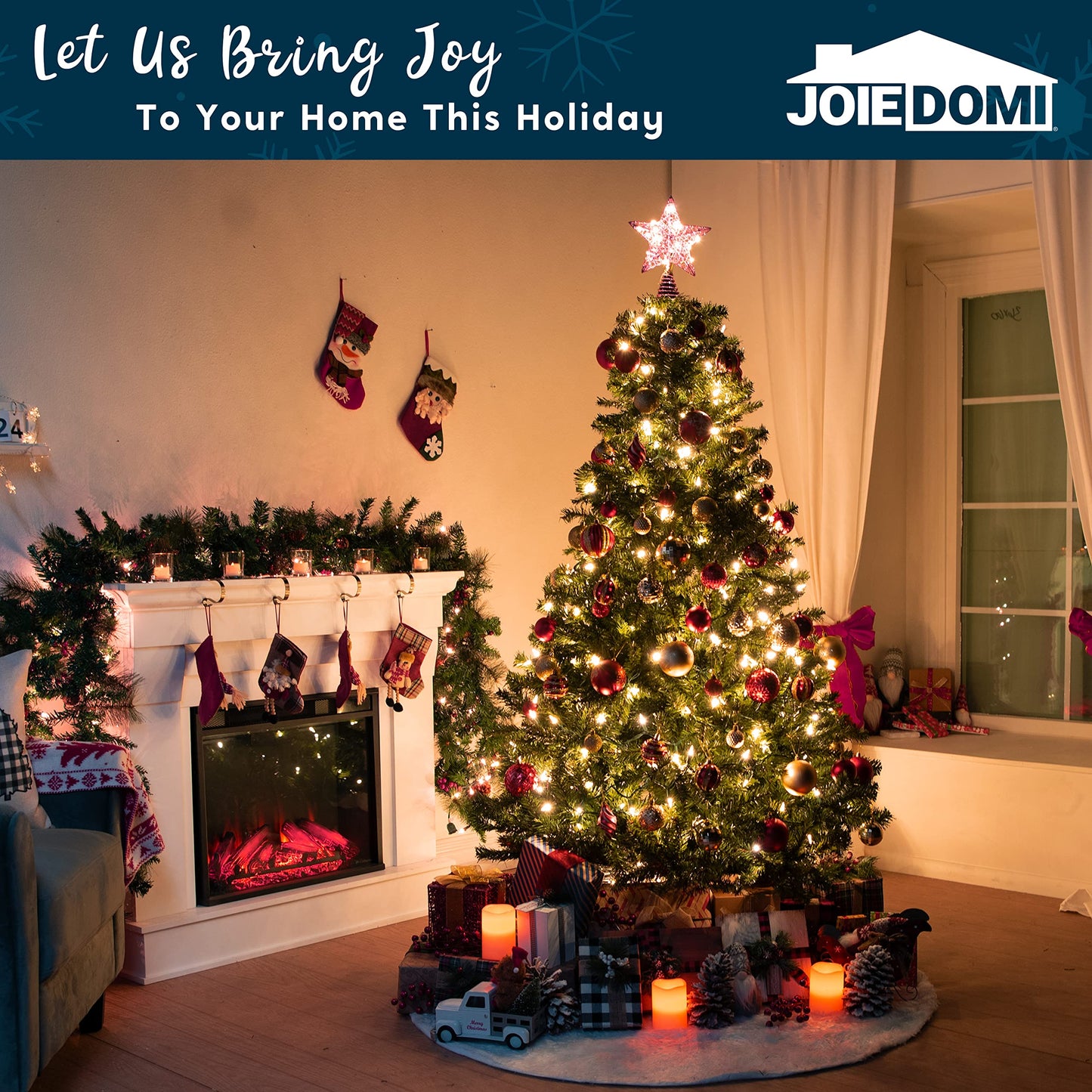 8 inch Christmas Glitter Pink Star Tree Toppers