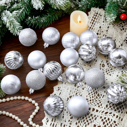 24 Pcs Silver Christmas Balls Ornaments Set