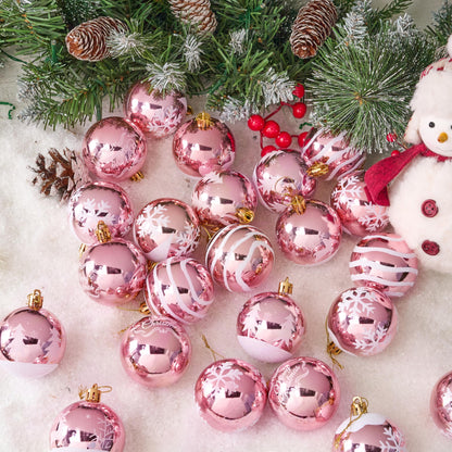 24 Pcs 2.3" Pink White Christmas Ball Ornaments Set