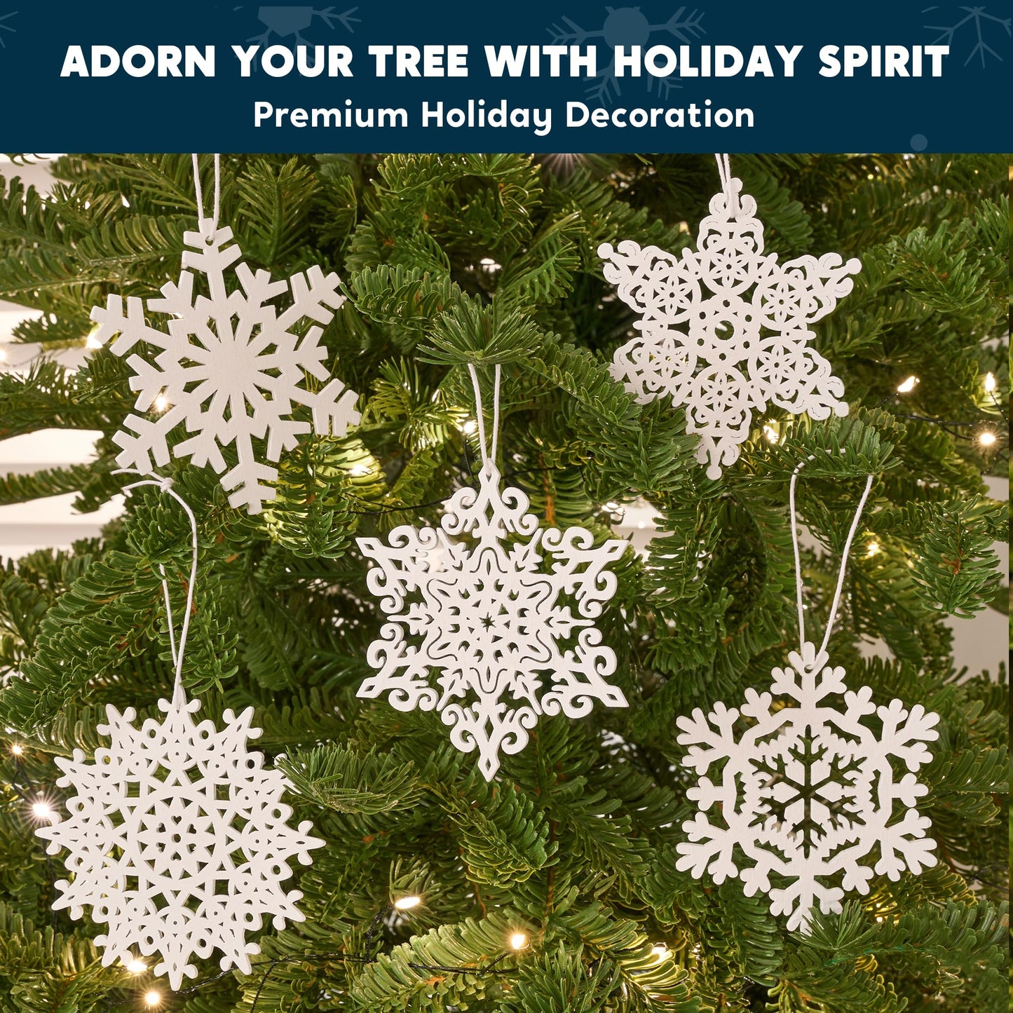 60pcs Christmas Wooden Snowflake Hanging Ornaments, 3.5'' White