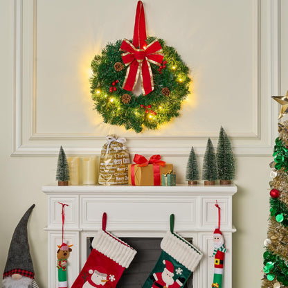 3 Pack 19" Christmas Wreaths with Bow Pre-Lit