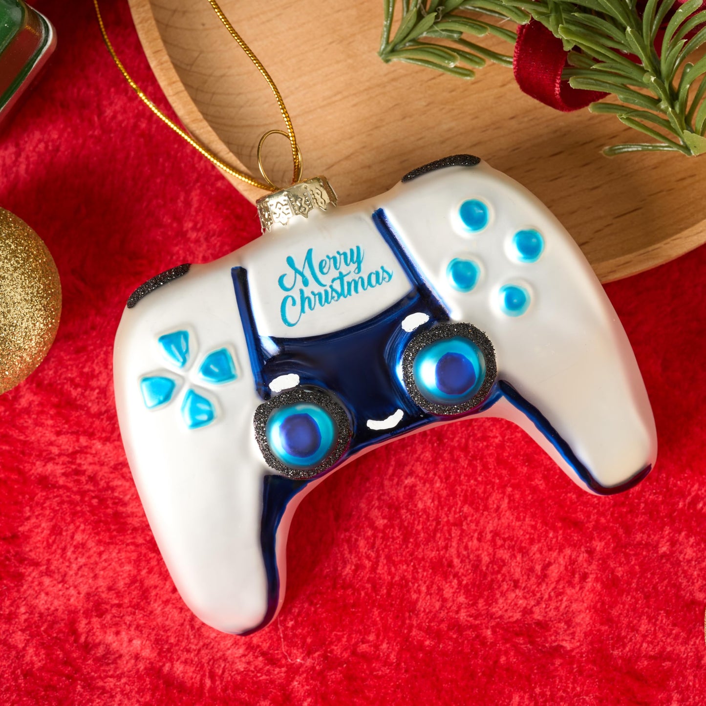Mini Christmas White Video Game Controller Glass Small Ornament