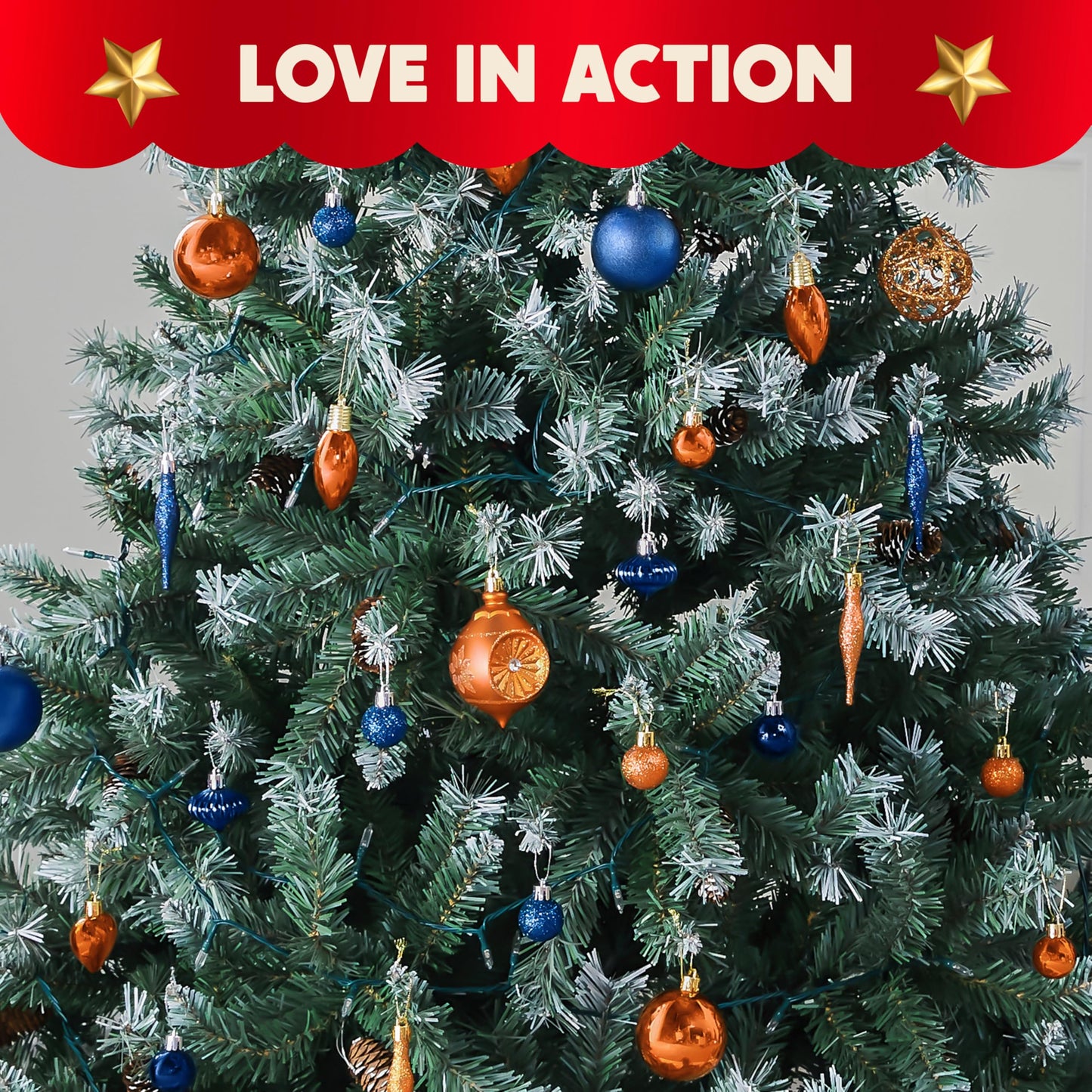 36 Pcs Blue and Orange Christmas Tree Ornaments with Star Topper and Heart
