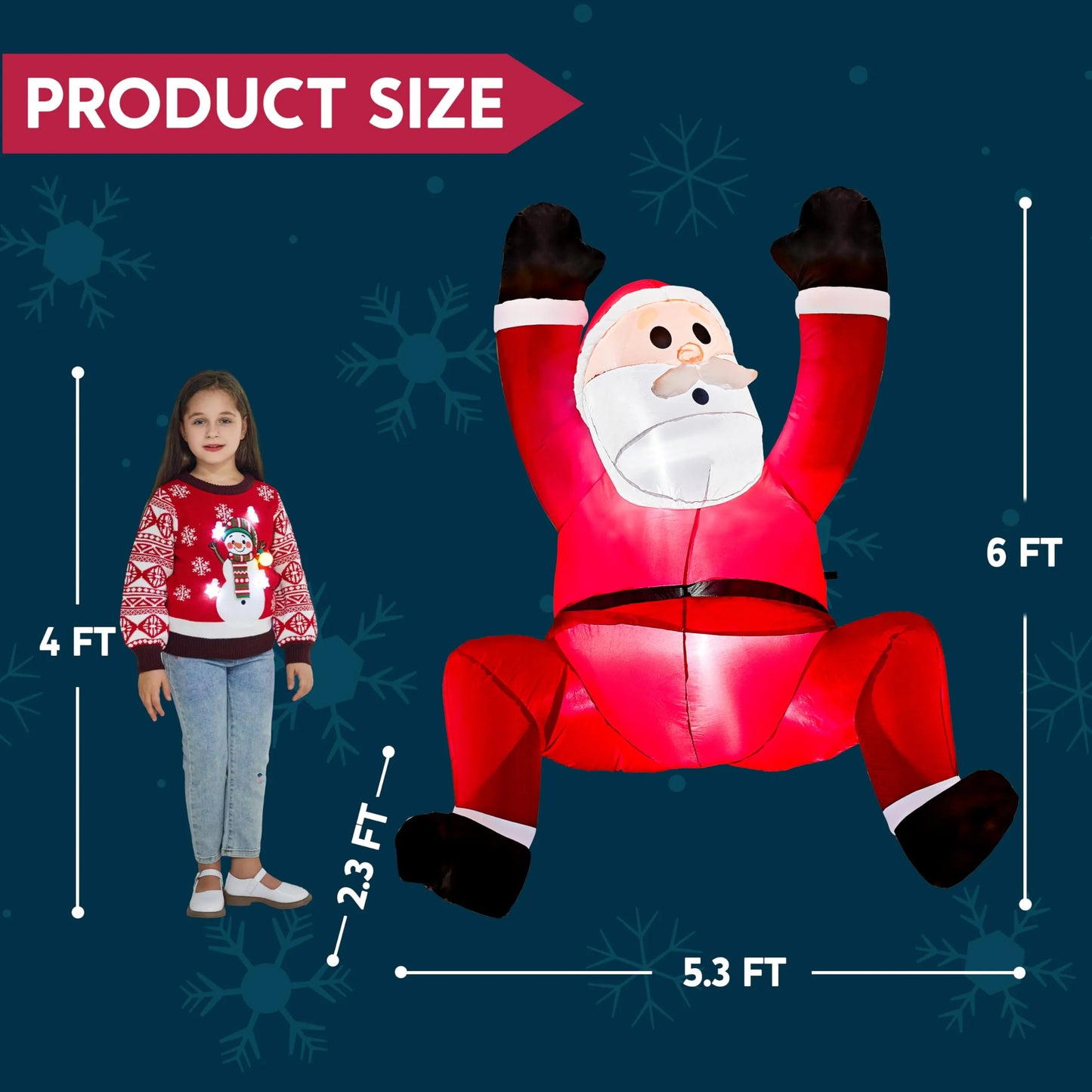 6ft Hanging Christmas Inflatable Climbing Santa with Build-in LED