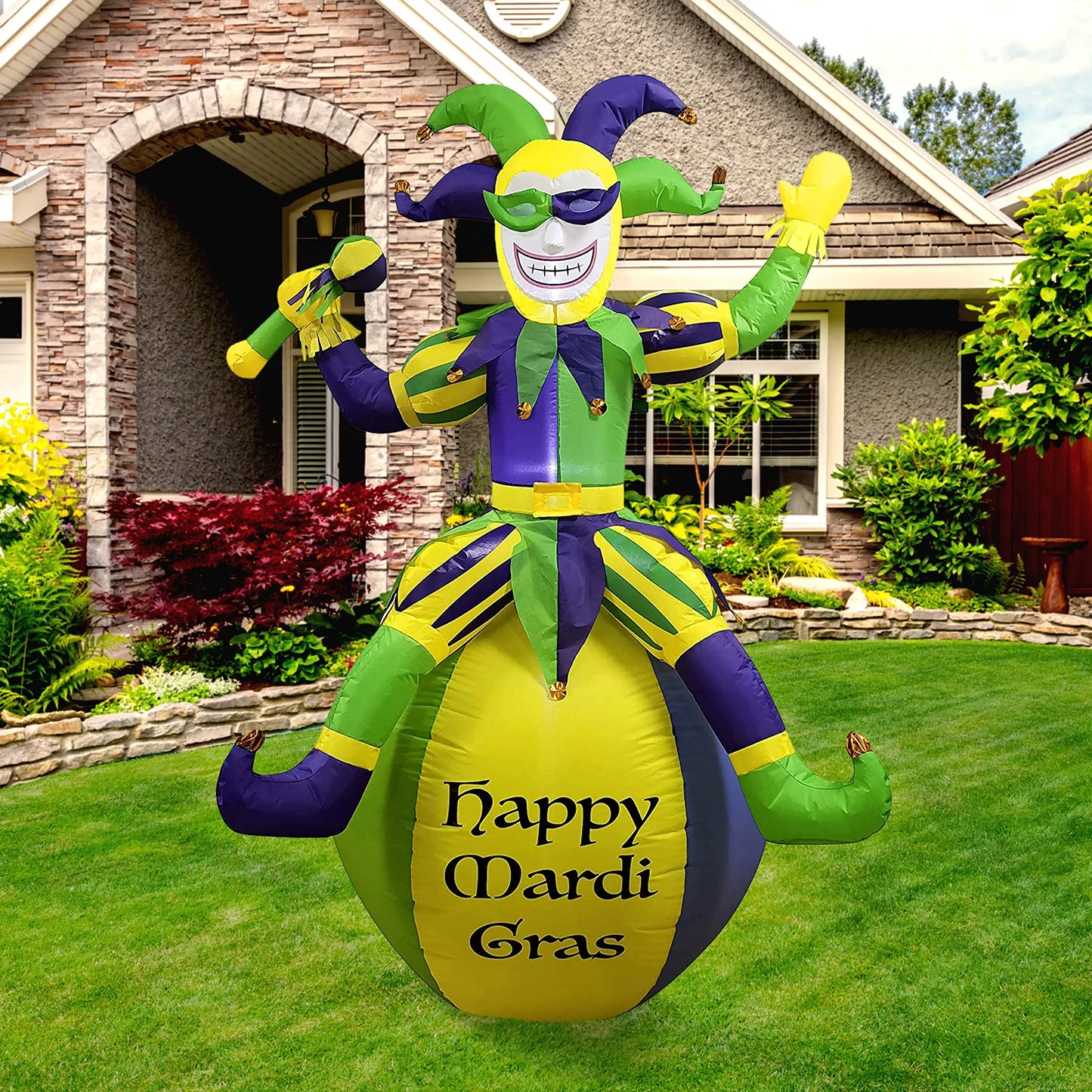 Large Jester On Ball Mardi Gras Inflatable (6ft)