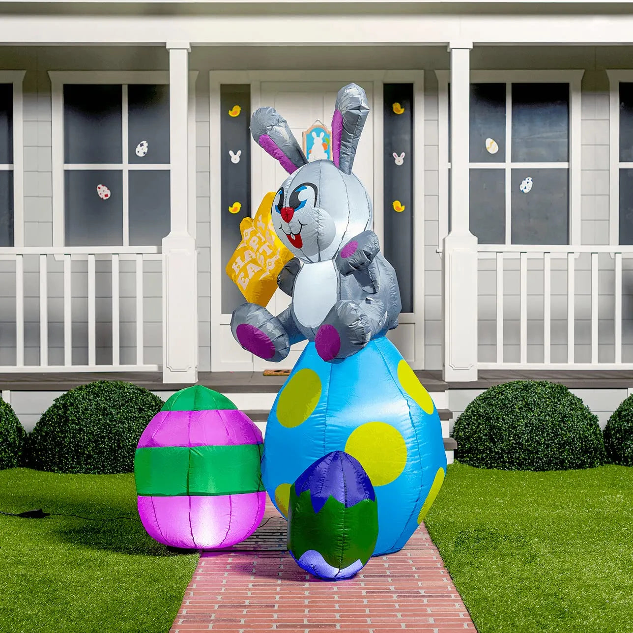 6ft Tall Easter Bunny & Eggs with Build-in LEDs Blow Up Inflatables