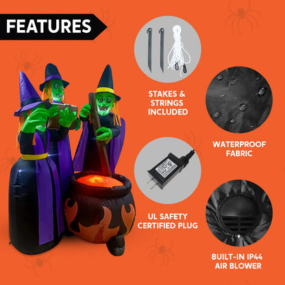6ft Three Witch Around Cauldron Inflatable - Joiedomi