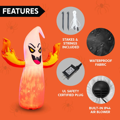 8ft Halloween Flaming Hand Ghost with Fire Light