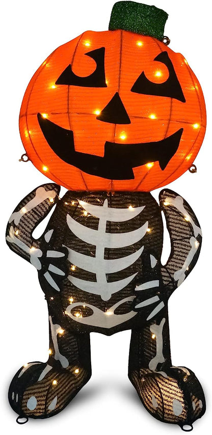 30in LED Warm Yard Light - Tinsel Skeleton Pumpkin