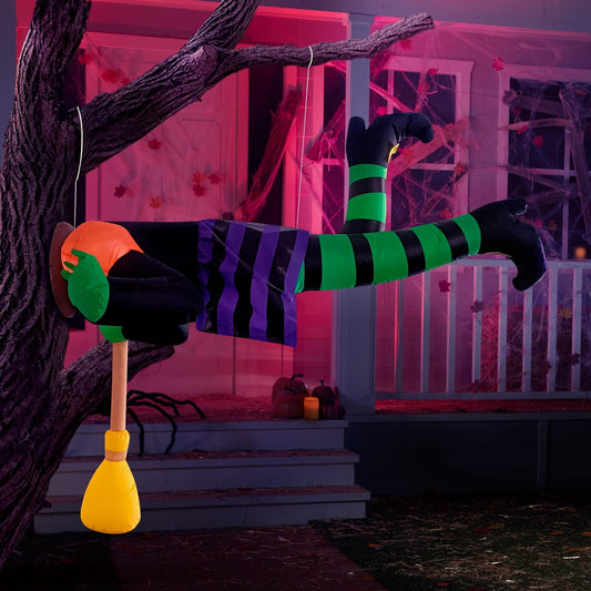 5ft Halloween Inflatable Crashing Witch Stuck in Tree Hole