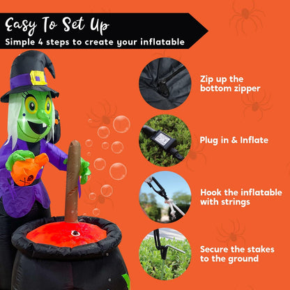 6 ft Tall Witch Pot with Bubbling Potion Halloween Inflatable