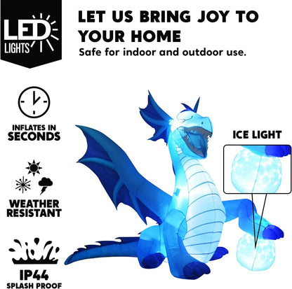 6 FT Tall Halloween Inflatable Sitting Ice Dragon with globe