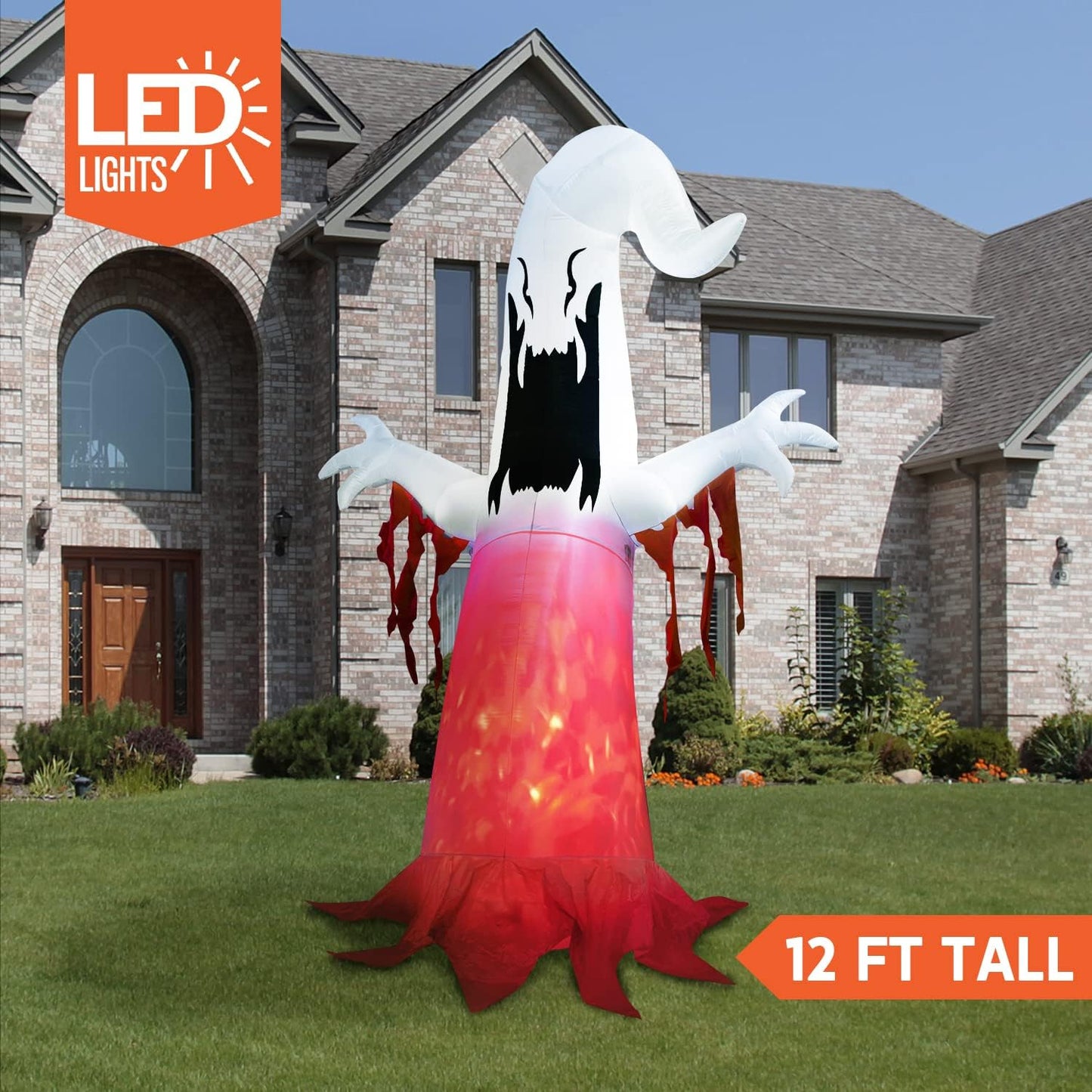 12ft Halloween Ghost with Fire Light and Flaming Shreds