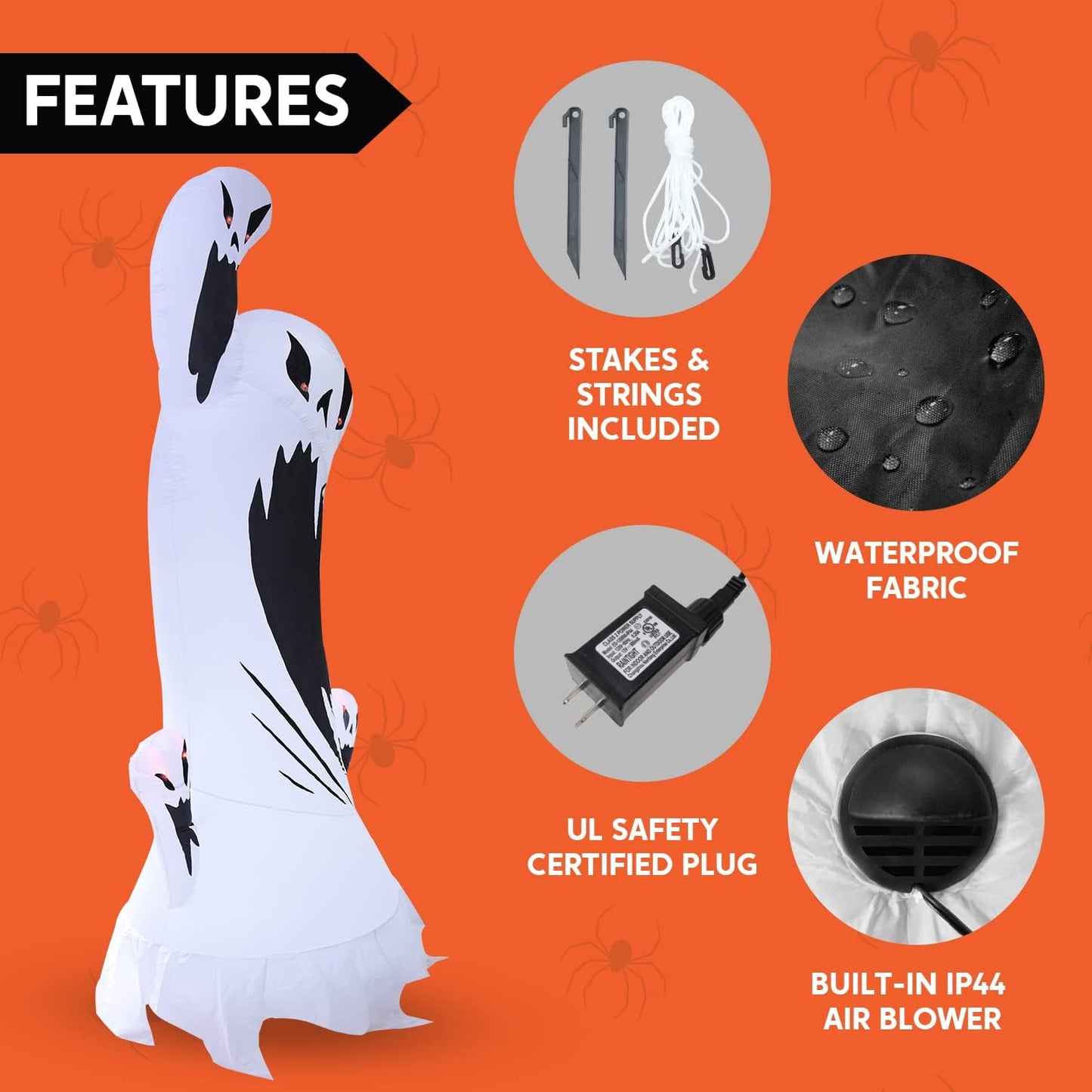 10ft Tall Scary Swirly Ghost with Animated light
