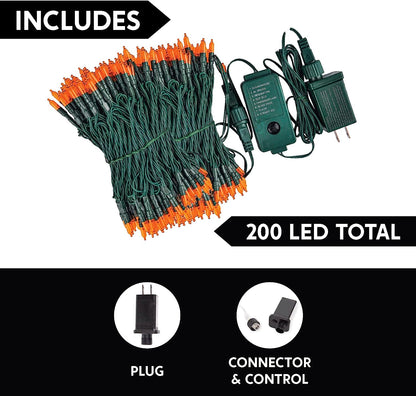75.7 Ft 200-Count Orange LED 8 Modes Green Wire Light Set