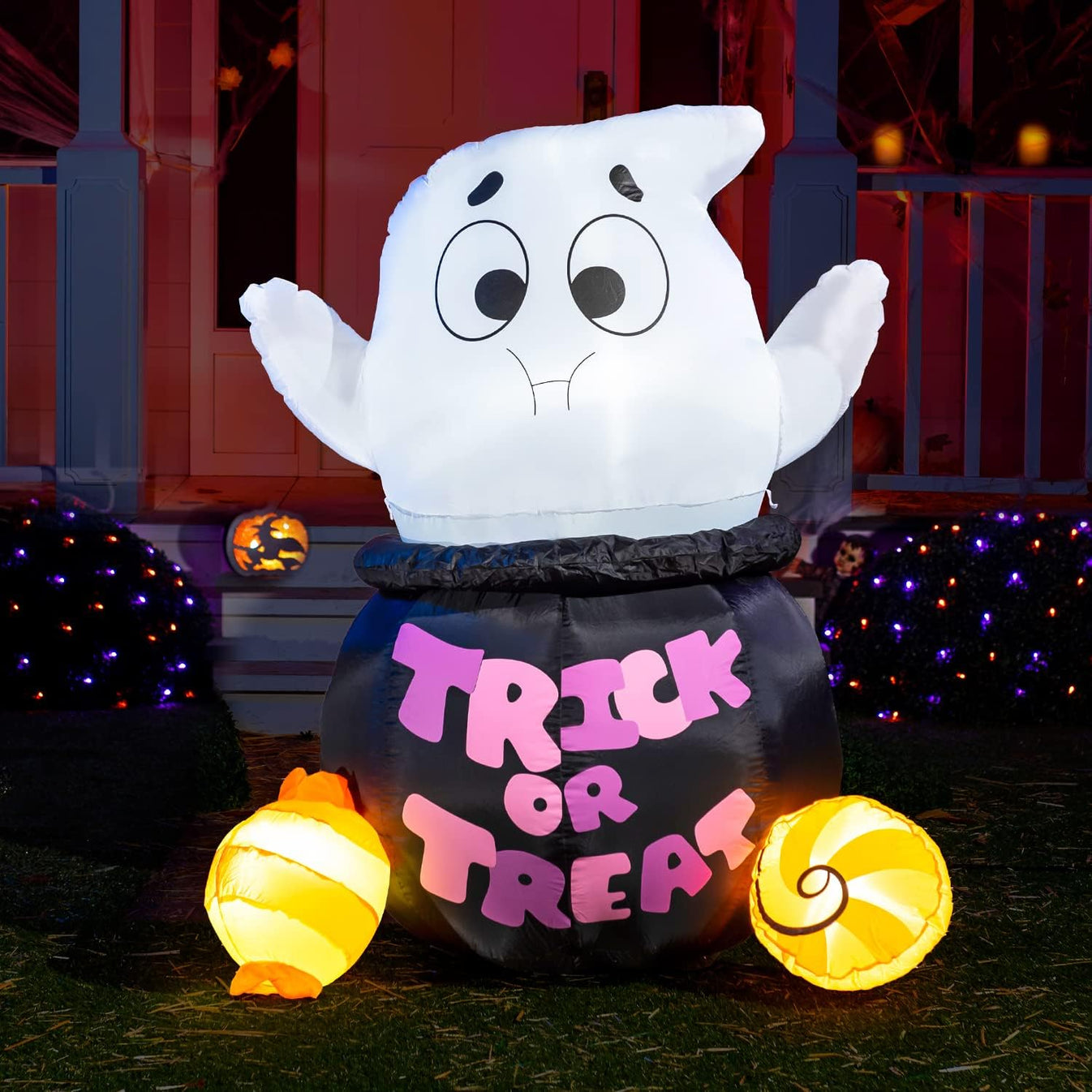 5ft Inflatable Ghost Stuck in Cauldron - Joiedomi