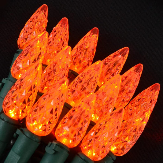 24.2 Ft 70 Counts of Orange LED C6 Green Wire Long String Light Set