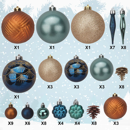 78pcs Gold And Blue Shatterproof Christmas Ornaments