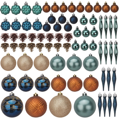 78pcs Gold And Blue Shatterproof Christmas Ornaments