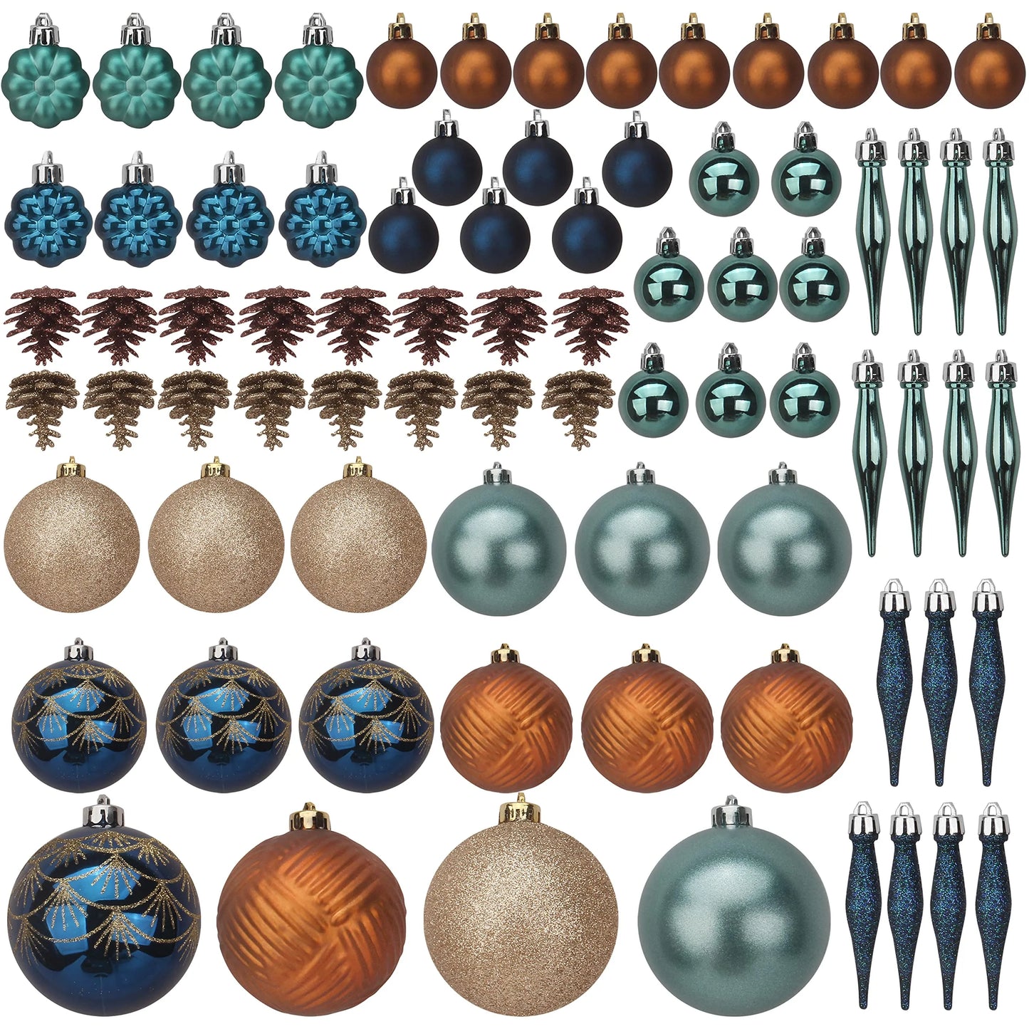 78pcs Gold And Blue Shatterproof Christmas Ornaments