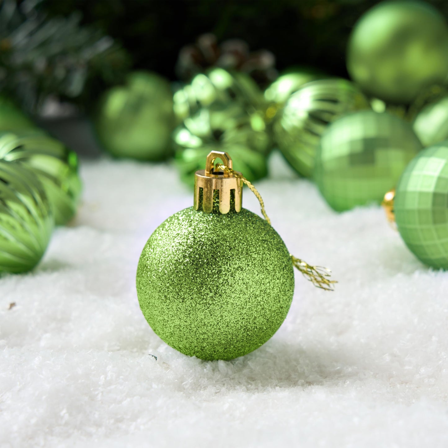 24 Pcs 1.6" Lime Green Christmas Balls Ornaments Set