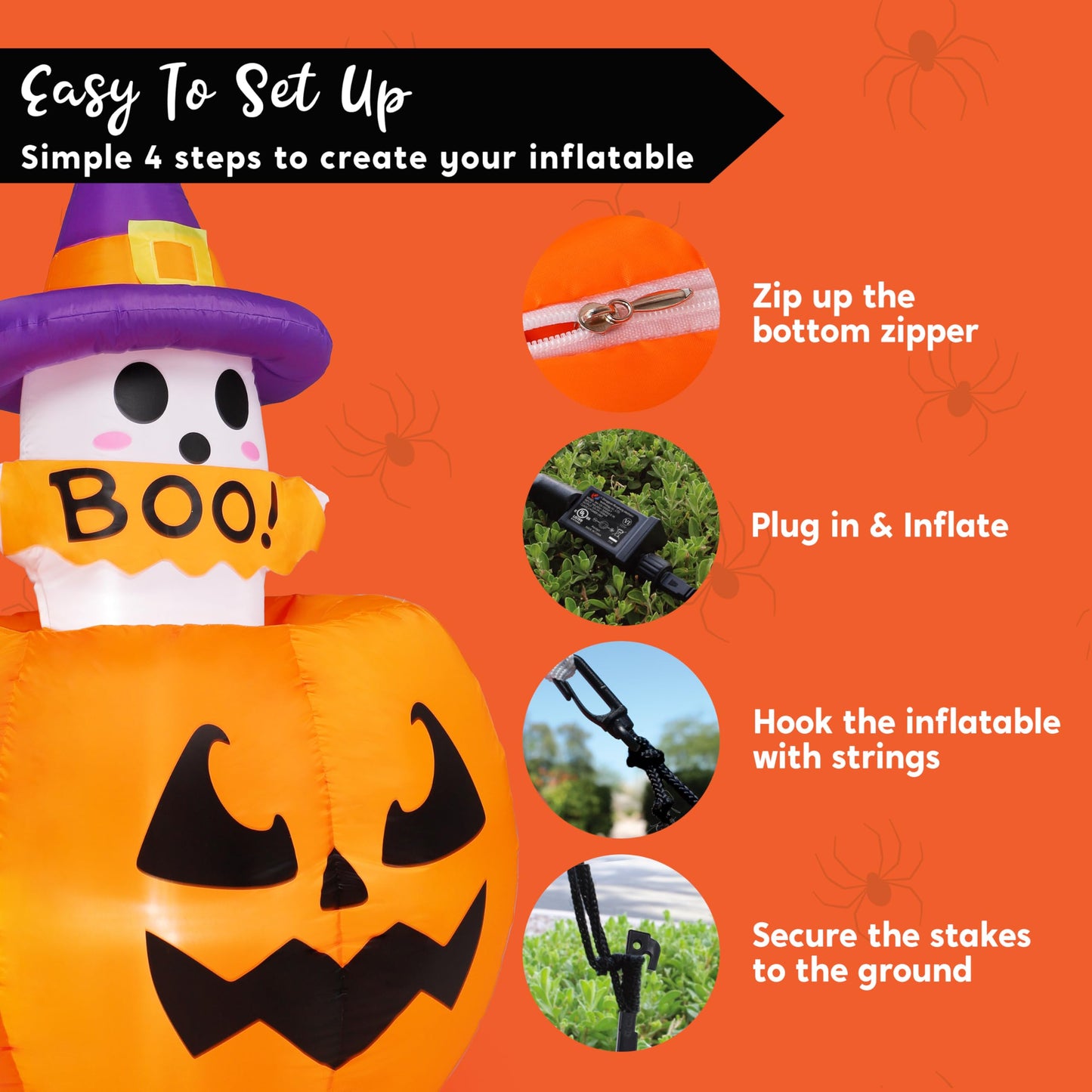5ft Halloween Inflatable Ghost on Pumpkin with LEDs