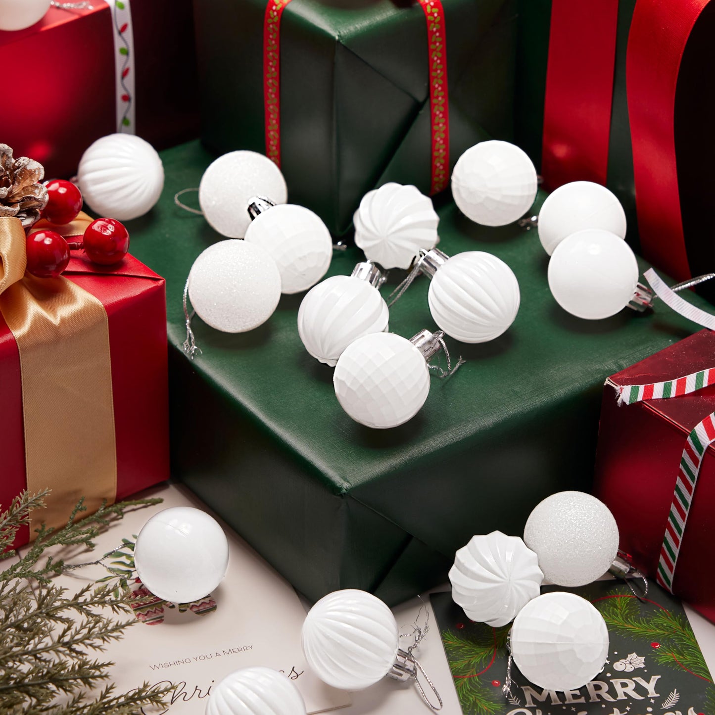 24 Pcs 1.6" White Christmas Balls Ornaments Set