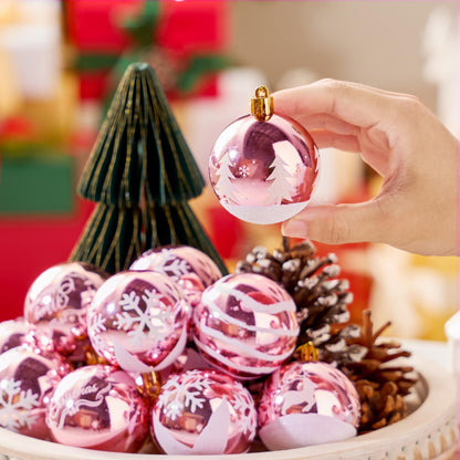 24 Pcs 2.3" Pink White Christmas Ball Ornaments Set
