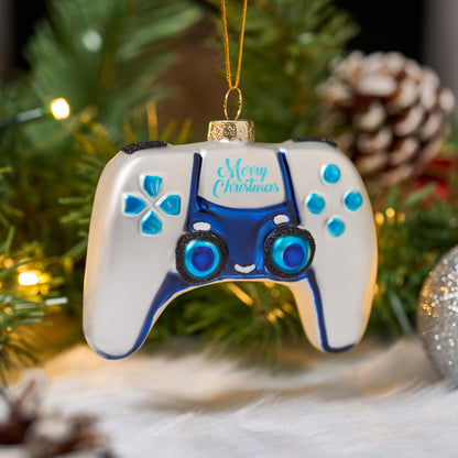 Mini Christmas White Video Game Controller Glass Small Ornament