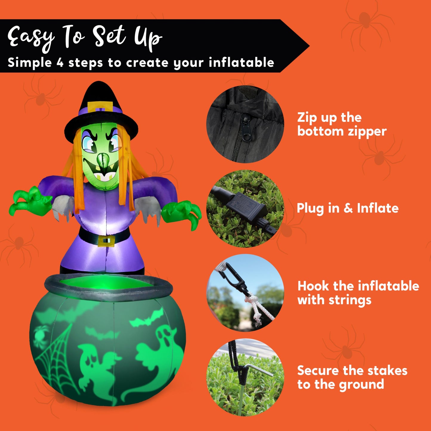 6 Ft Halloween Inflatable Witch and Cauldron Decoration