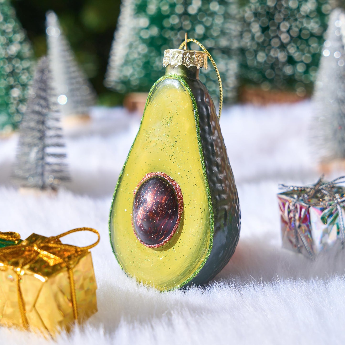Christmas Avocado Glass Ornament