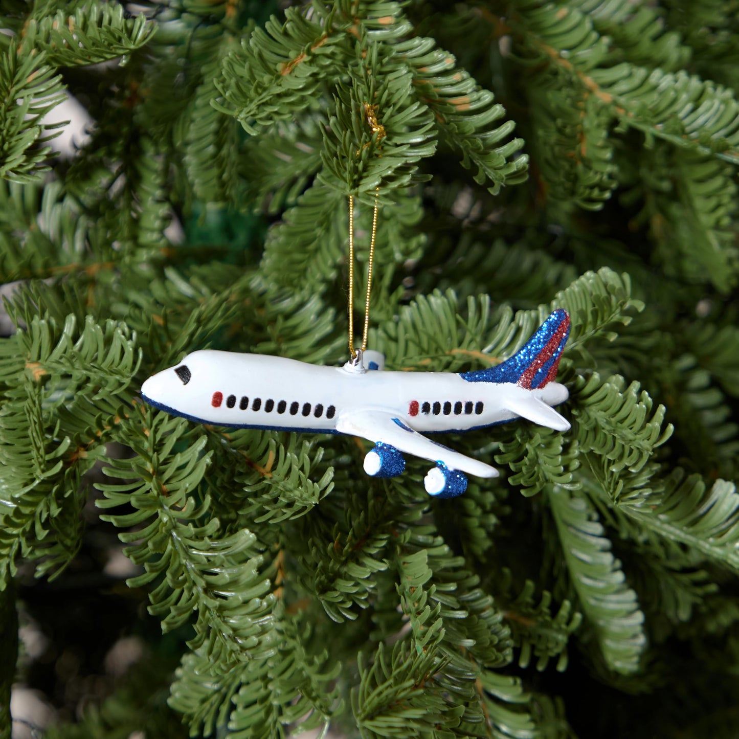 Mini Christmas Airplane Glass Ornament