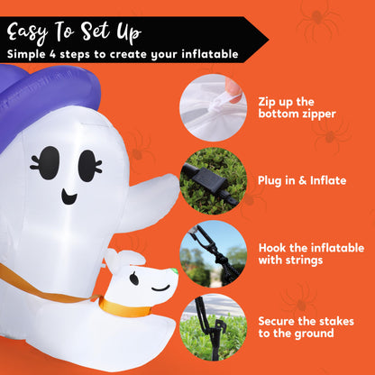 6FT Cute White Inflatable Ghost Walking Dog Decor