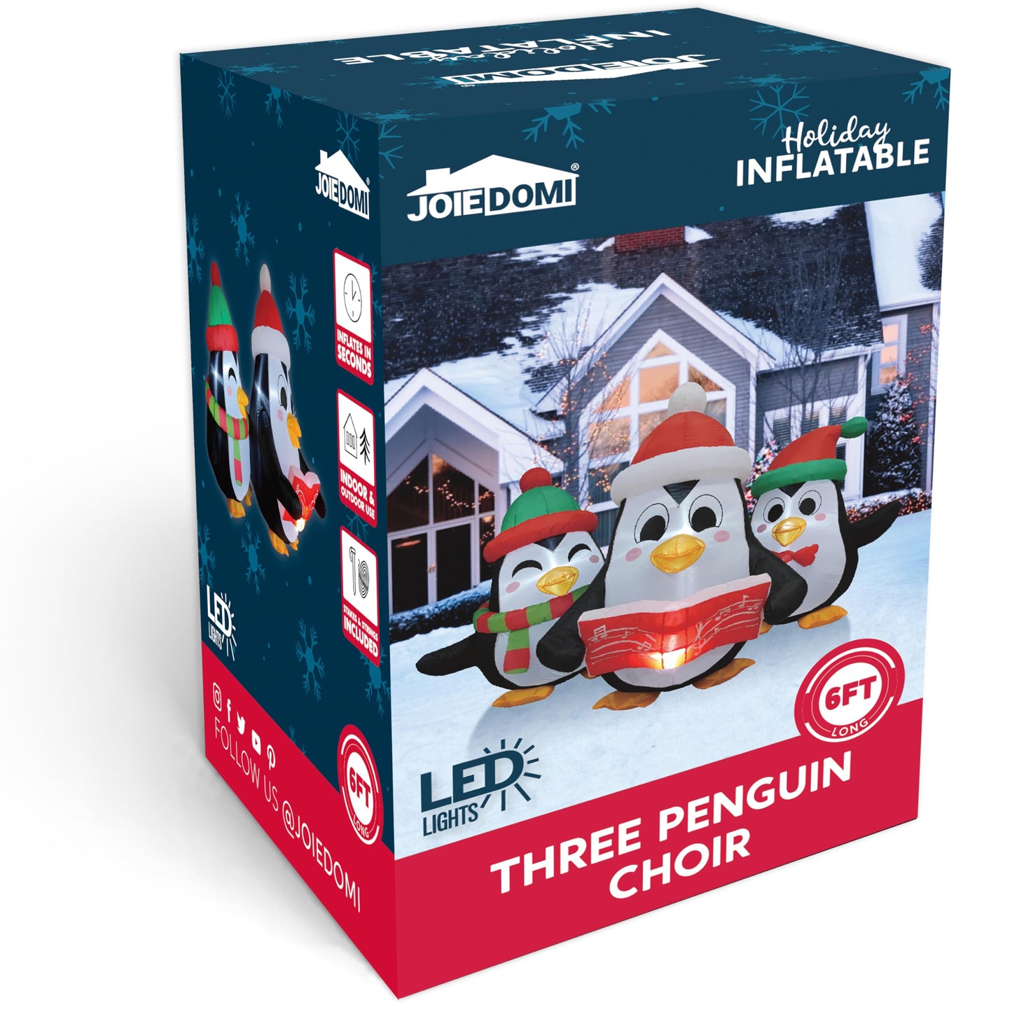 6 FT Long Christmas Inflatable Penguins Choir with Build-in LEDs