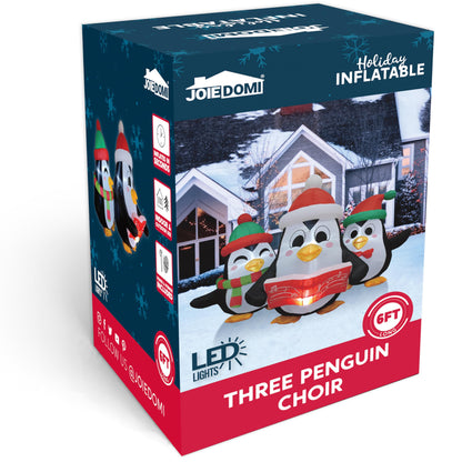 6 FT Long Christmas Inflatable Penguins Choir with Build-in LEDs