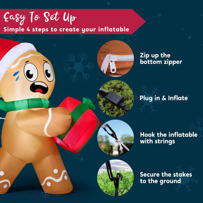 5FT Tall Christmas Inflatables Gingerbread Man & Dog Outdoor Decoration