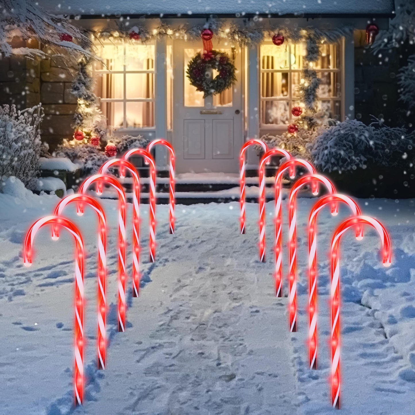 12 Pcs Christmas Candy Cane Pathway Markers Lights