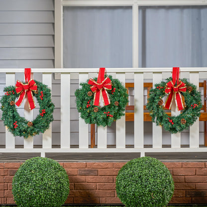 3 Pack 19" Christmas Wreaths with Bow Pre-Lit