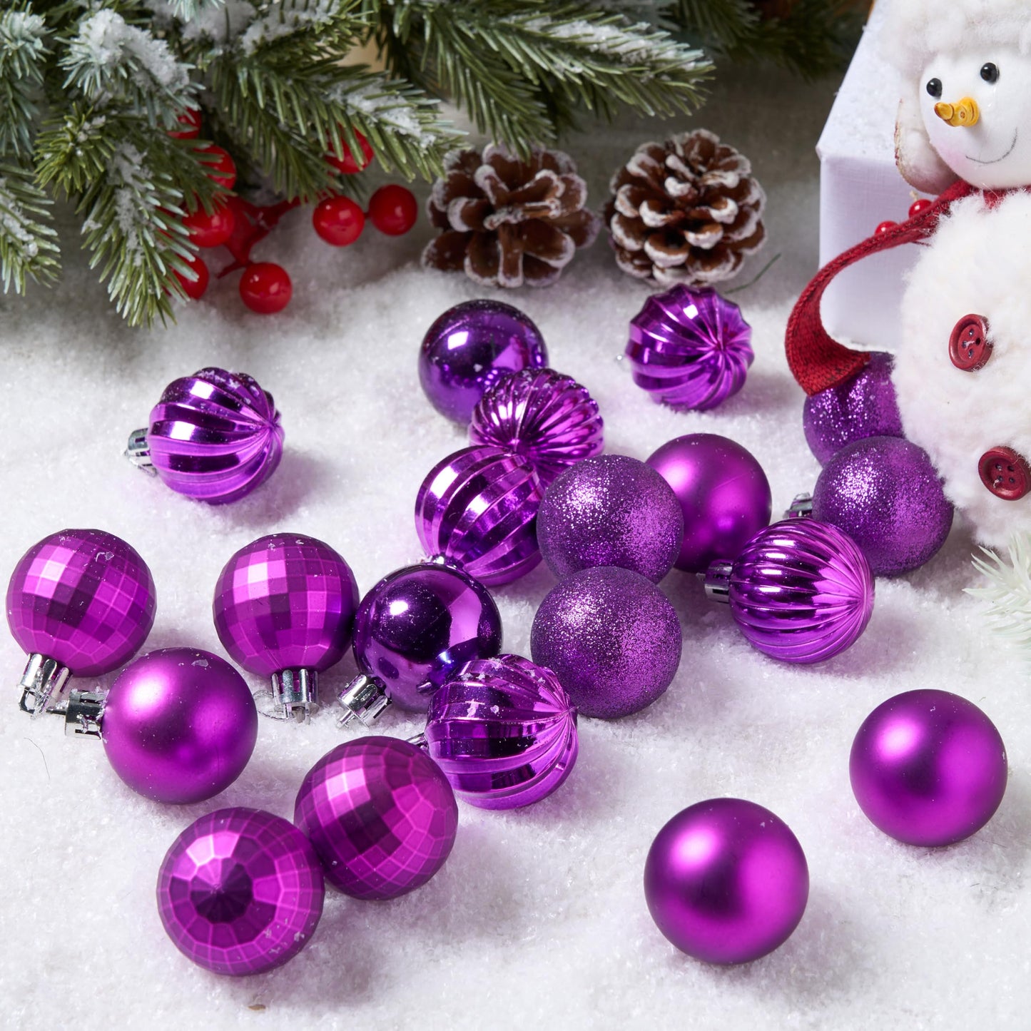 24 Pcs 1.6" Purple Christmas Balls Ornaments Set