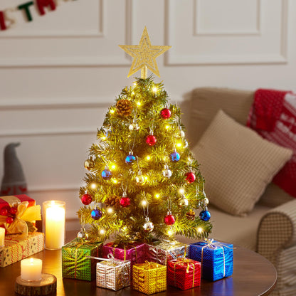 24 Inch/2FT Pre Lit Tabletop Mini Christmas Tree Decorations with Warm LED Lights