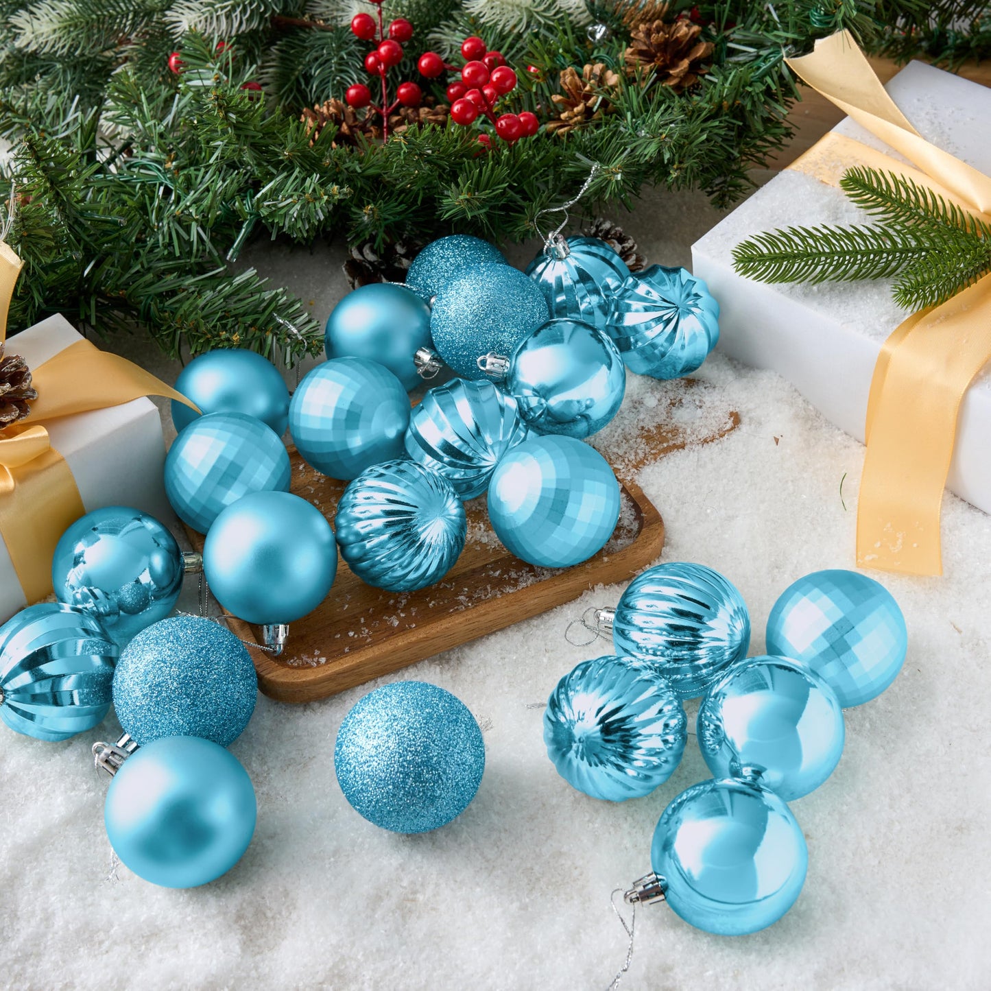 24 Pcs Baby Blue Christmas Tree Ornaments Set