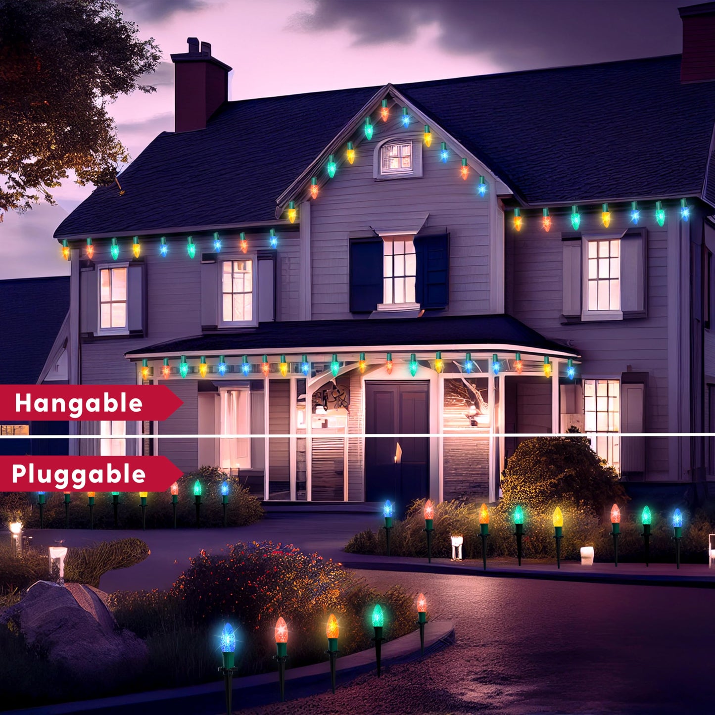 24 Packs 30.75FT C9 Christmas Multicolor LED Pathway Lights