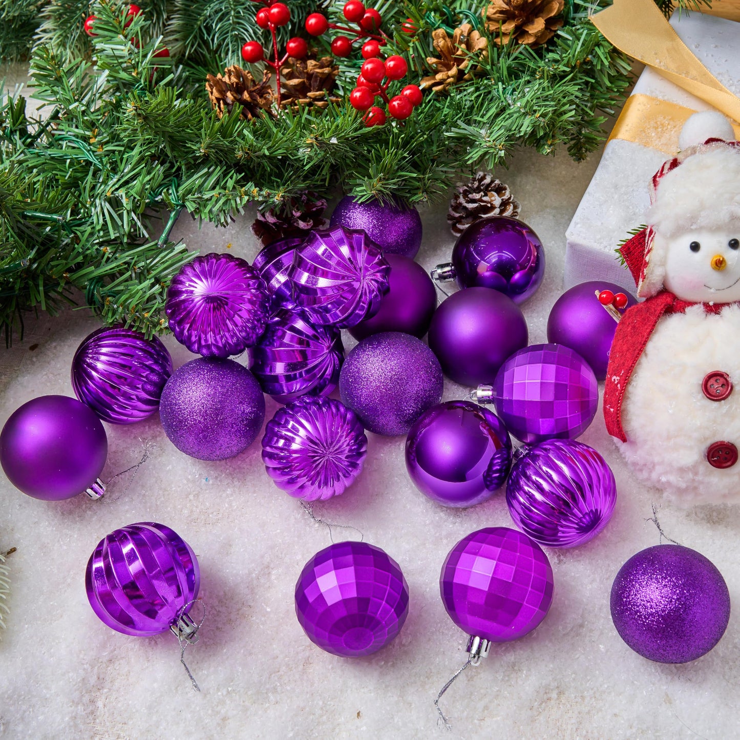 24 Pcs 2.36" Purple Christmas Balls Ornaments Set