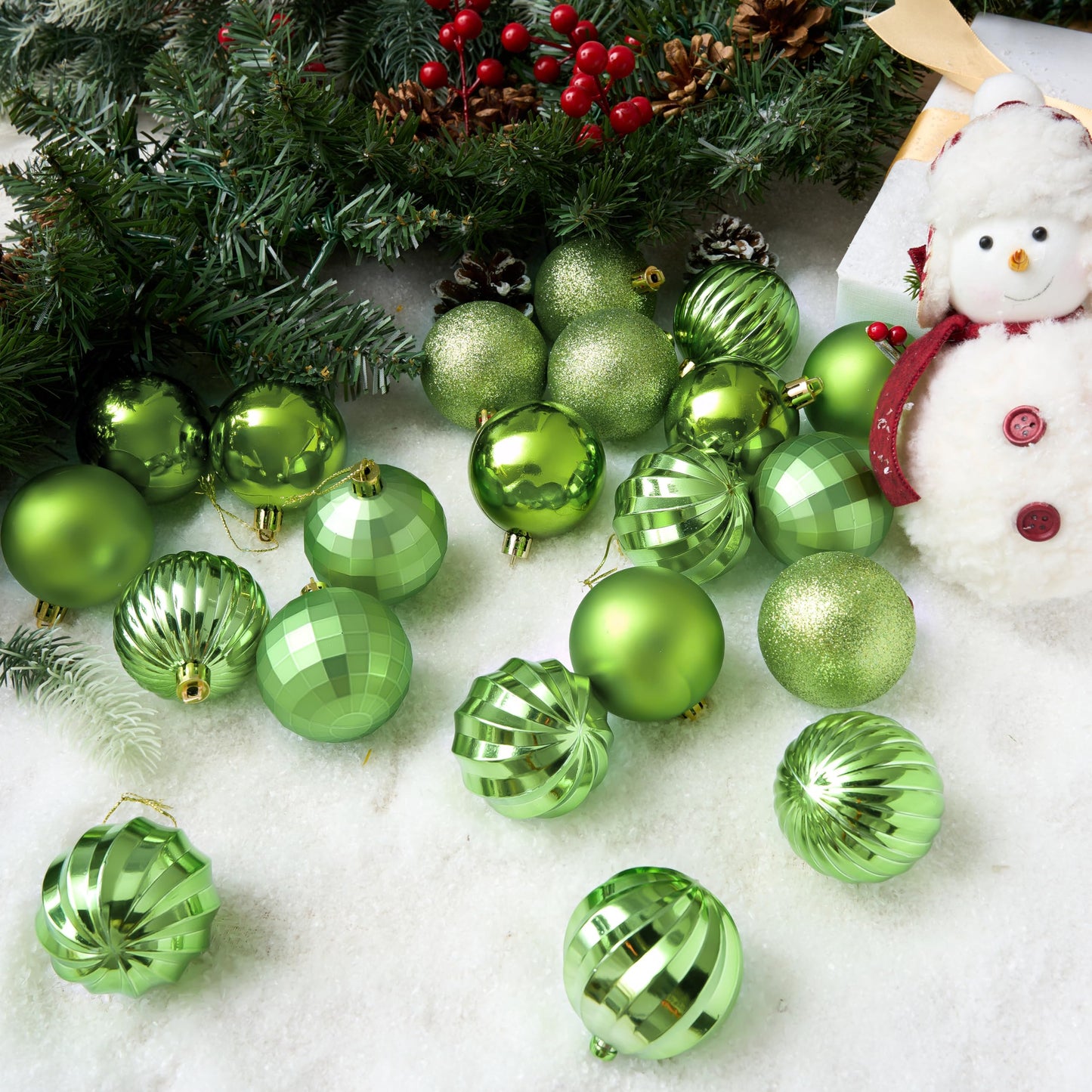 24 Pcs 2.36" Lime Green Christmas Balls Ornaments Set