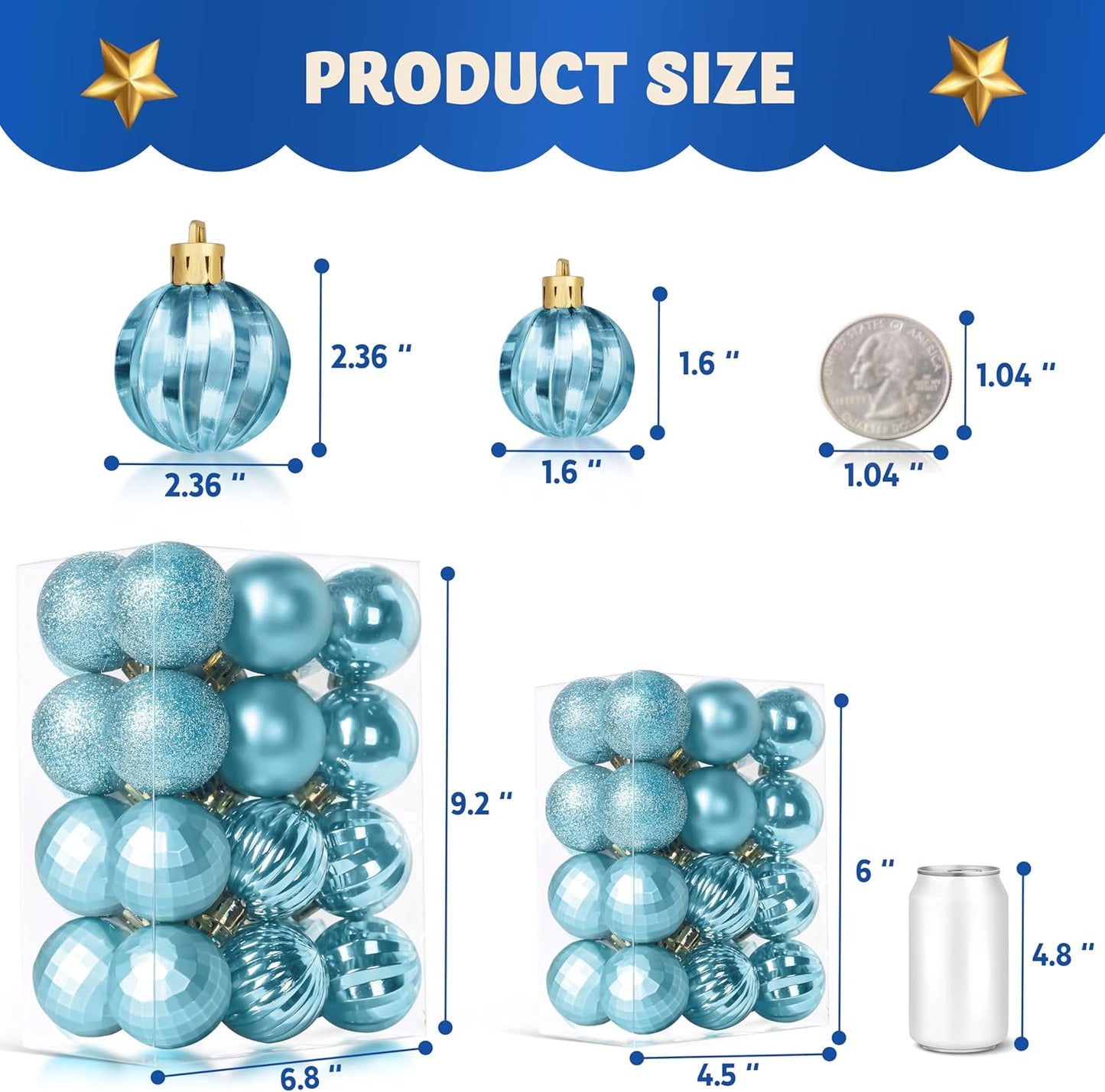 24 Pcs Baby Blue Christmas Balls Ornaments Set