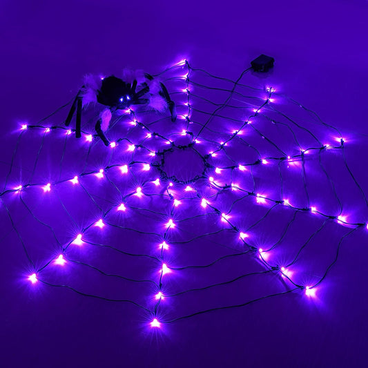 Purple Spider Web Light LED with Hairy Spider